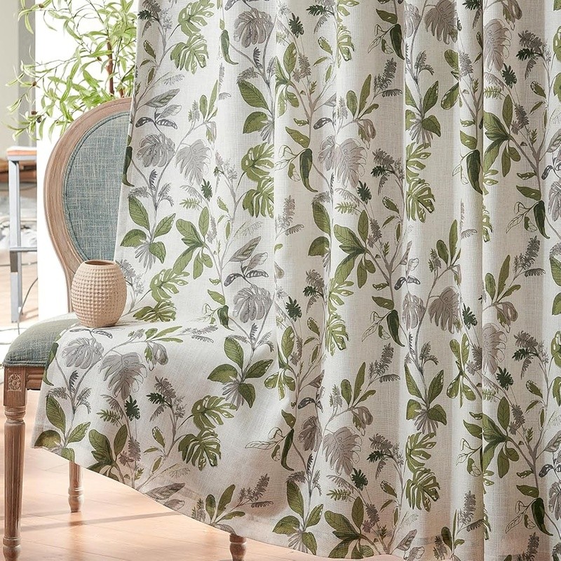 Leaf Pattern Blackout Curtains Linen Blend 2 Panels Window Drapes Home Decor New gallery