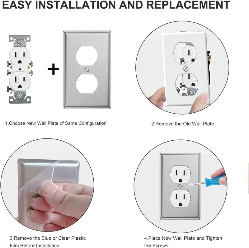 10-Pack Single Duplex Wall Switch Plate Outlet Cover - Stainless Steel Decorator gallery