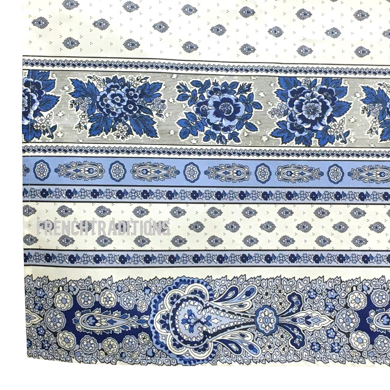 French Provencal Coated Tablecloth Flowers White/Blue 59X98 Made in France gallery