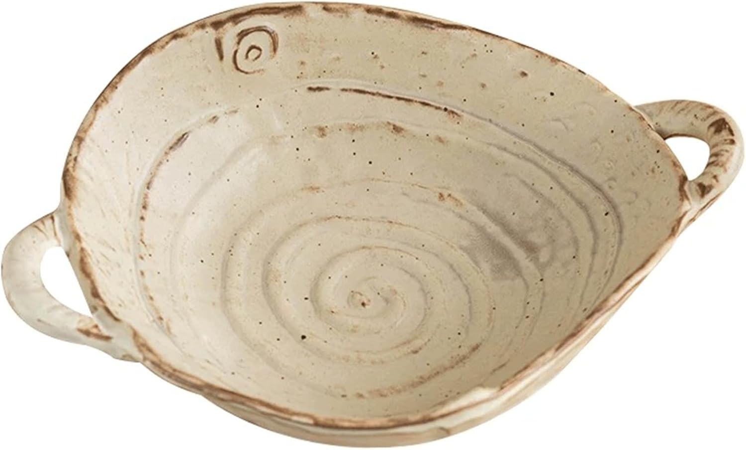 Free-Form Edge Small Ceramic Bowl W/ Handles Retro Distressed Style Glazed Fruit gallery