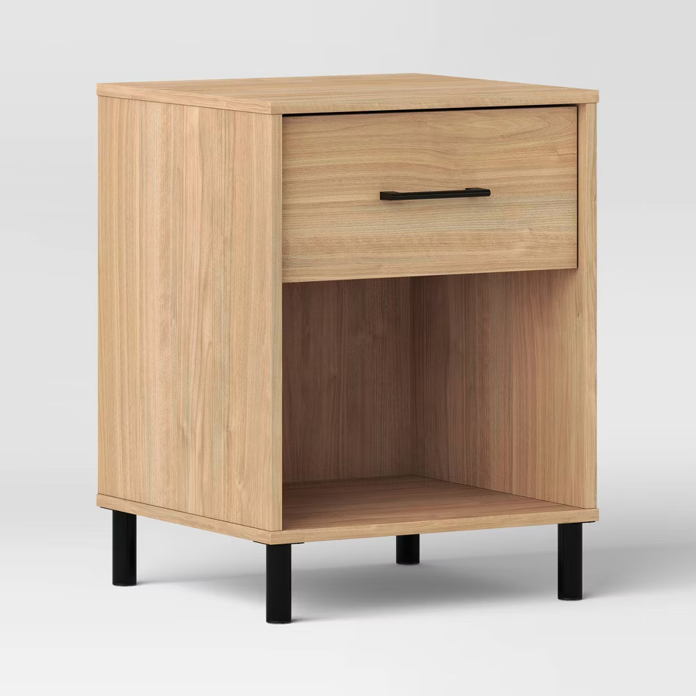 Mixed Materials Nightstand Updated Base Natural Wood - Room Essentials gallery