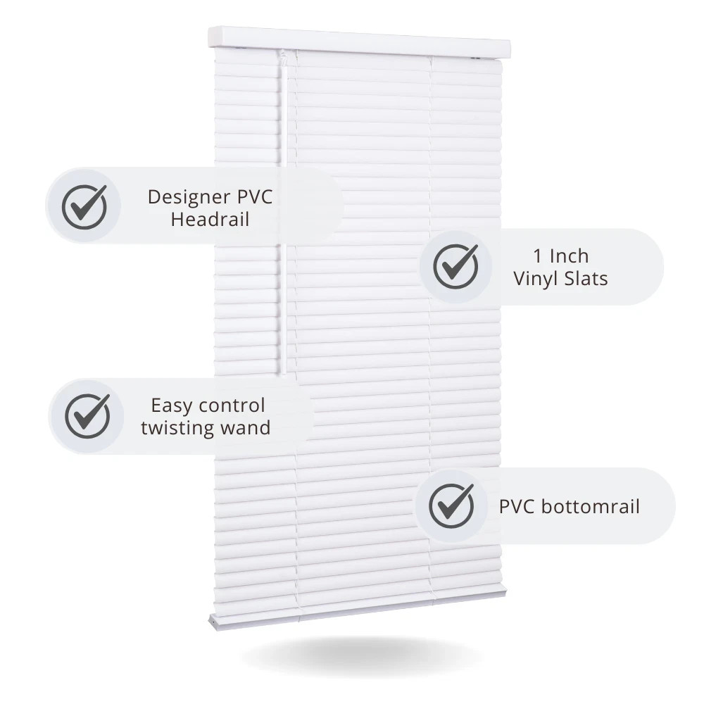 Lotus & Windoware 1" Cordless Vinyl Light-Filtering, Mini Blind - WHITE gallery