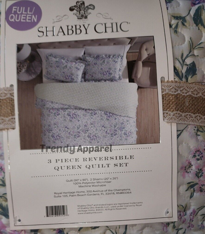 Shabby Chic, Reversible, Violet/Blue Floral, Ruffles QUEEN Quilt & Sham Set gallery