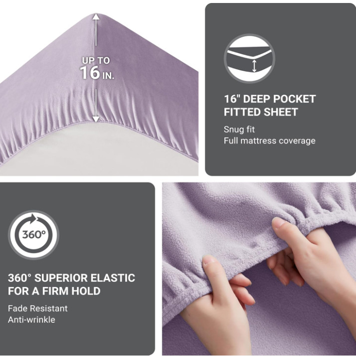 True North Full Sheet Set Soft Fleece Deep Pocket Lavender Plush gallery