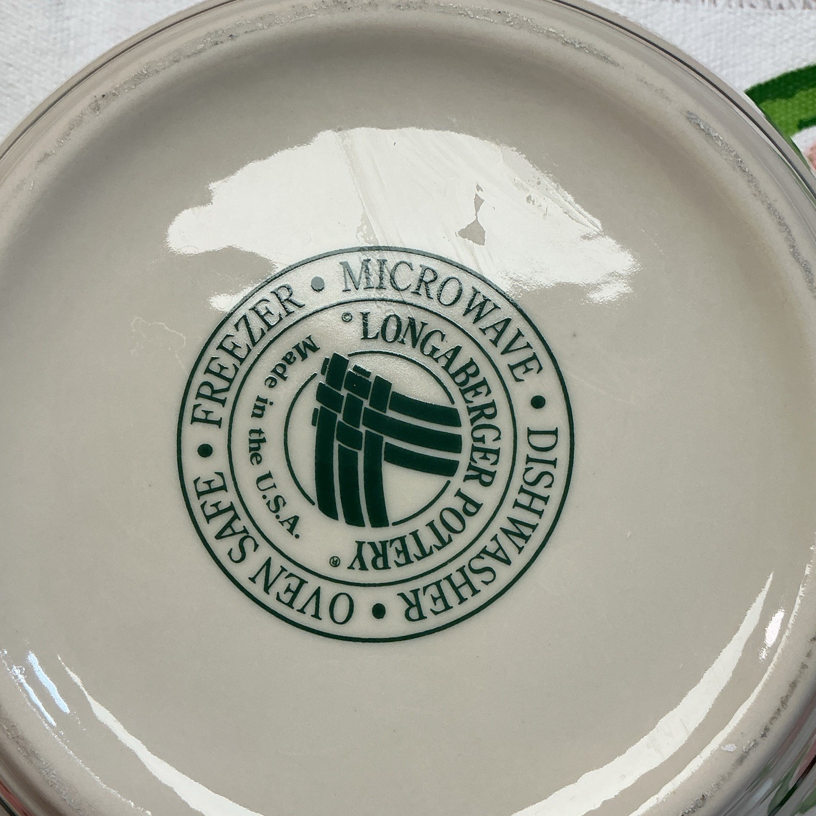 Longaberger Pottery 9in Ceramic Mixing Bowl White/Green Floral, Oven/MW Safe gallery