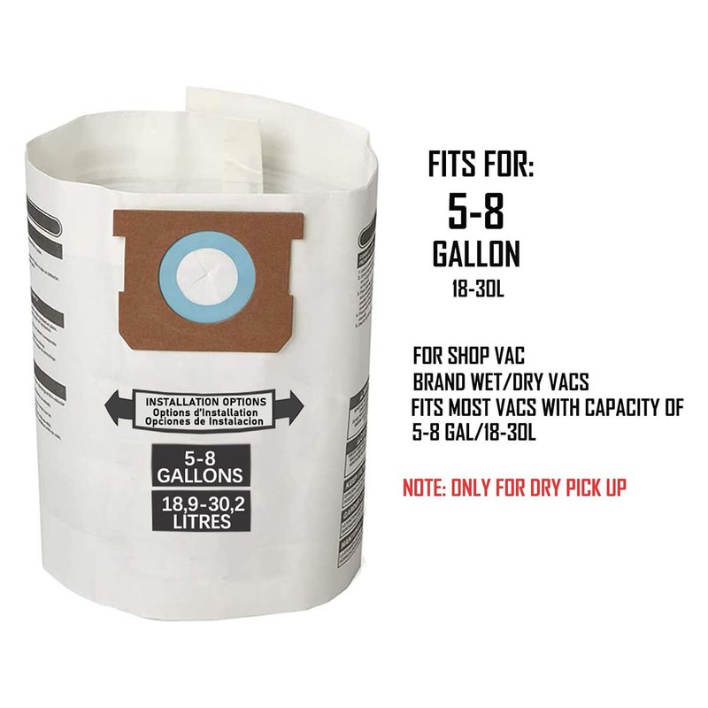 5-8 Gallon High Efficiency Replacement Dry Vacuum Bags - Type H Shop Vac gallery