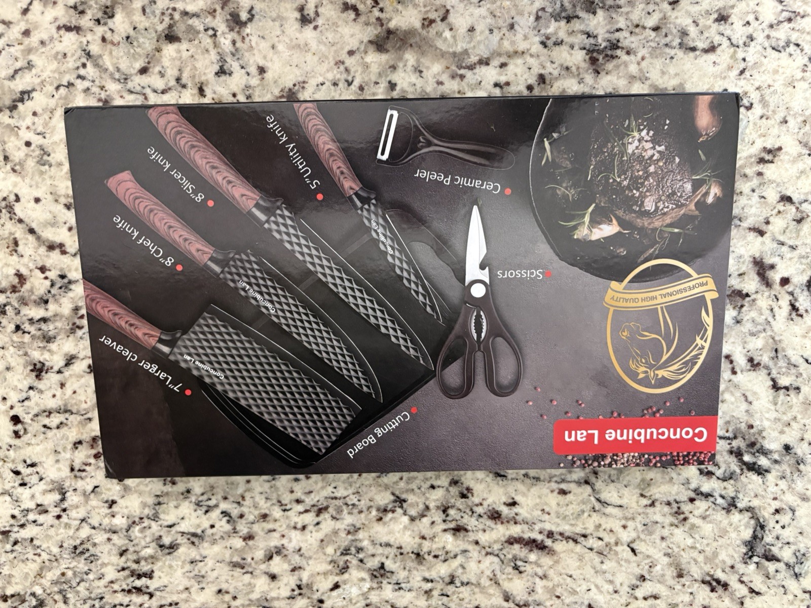 Concubine Lan 5-Piece Kitchen Knife Set, Cleaver, Chef Knife, Peeler, Scissors gallery