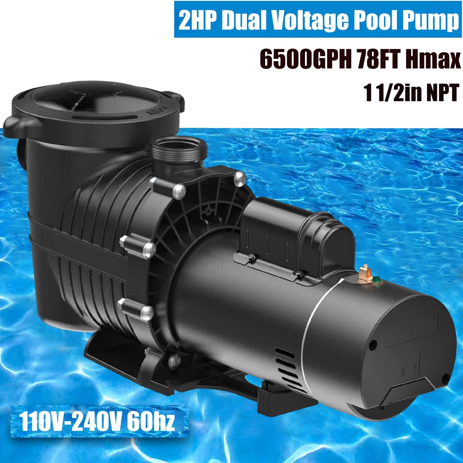Hayward 2HP Pool Pump Motor,Above/Inground,110-240V,6500GPH,78FT Max,1.5'' NPT gallery