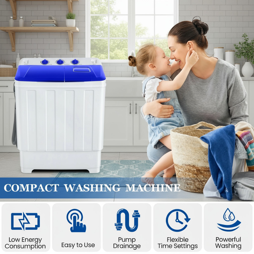 Portable Washing Machine 30LBS Twin-Tub Mini Compact Laundry Washer Combo Home⭐ gallery