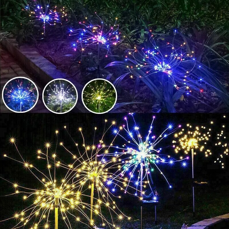 150 LED Solar Firework Lights String Outdoor Waterproof Path Lawn Garden Decor gallery