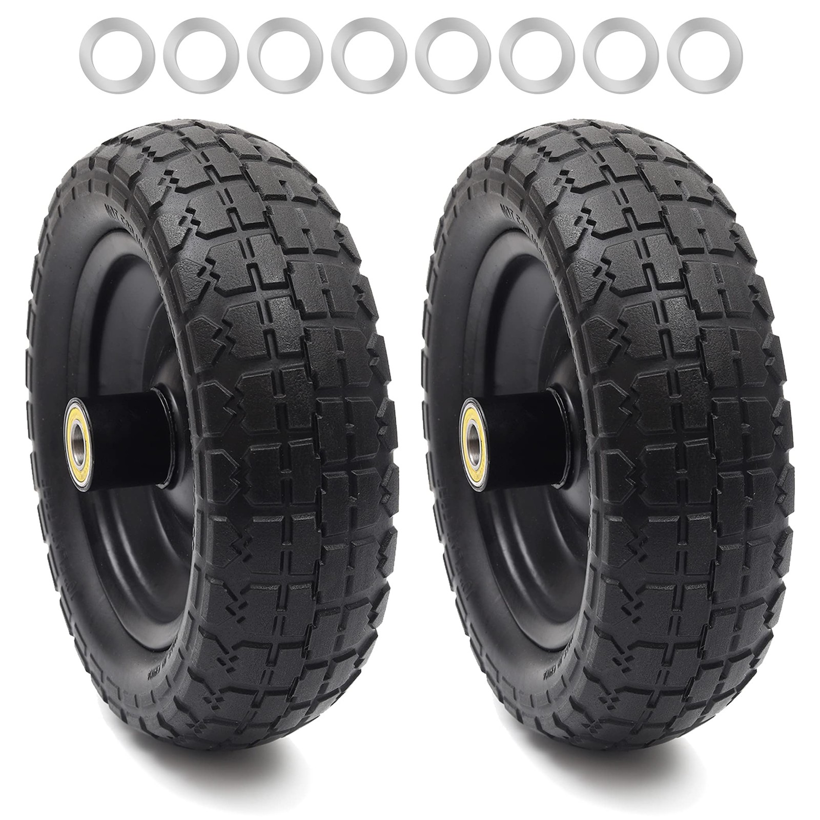 AR-PRO (2-Pack) 10" Flat Free Solid Tire and Wheel - with 5/8" Axle Bore Hole gallery