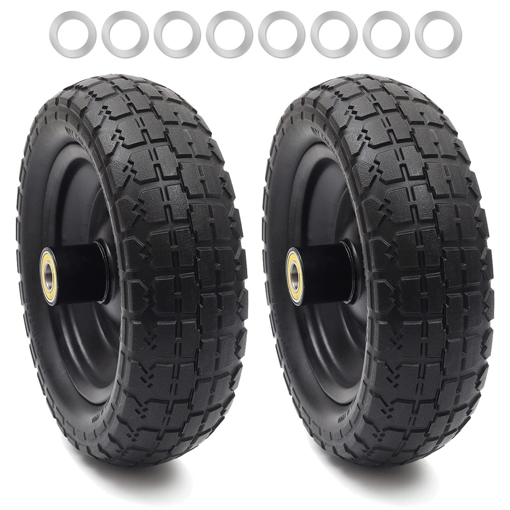 AR-PRO (2-Pack) 10" Flat Free Solid Tire and Wheel - with 5/8" Axle Bore Hole
