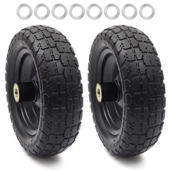 AR-PRO (2-Pack) 10″ Flat Free Solid Tire and Wheel – with 5/8″ Axle Bore Hole