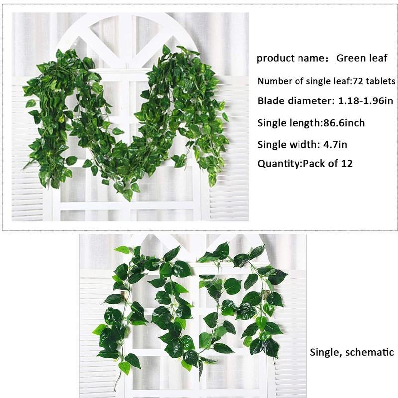 12Pack 86in Artificial Vine Leaves Green Hanging Fake Plants for Home Decor gallery