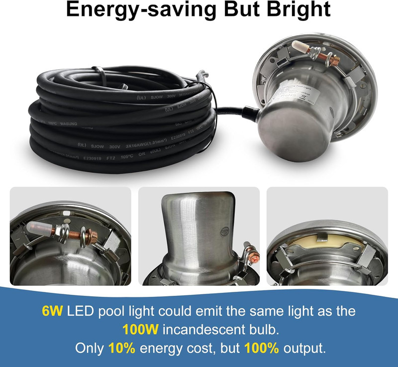 6 Inch Spa Lights for Inground Pool Led, 50Ft Cord, 120V AC Led Pool Lights, Und gallery