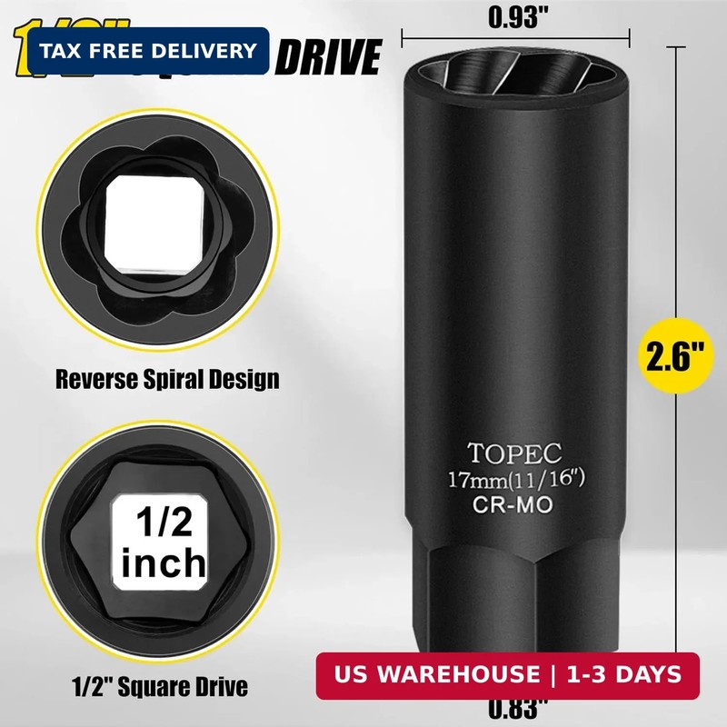 17MM Deep Lug Nut Extractor Socket - 1/2" Drive Stripped Bolt Nut Remover gallery