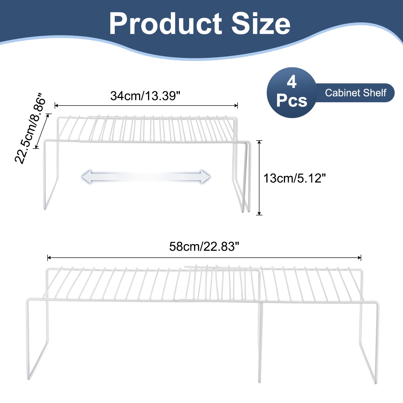 4Pcs Cabinet Shelf Organizer Rack 5Inch Expandable Cabinet Storage Shelves White gallery