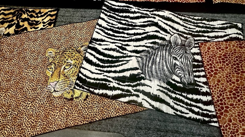 Reversible Quilted Safari Table Runner & 4 Placemats Set Jungle Animals Handmade gallery