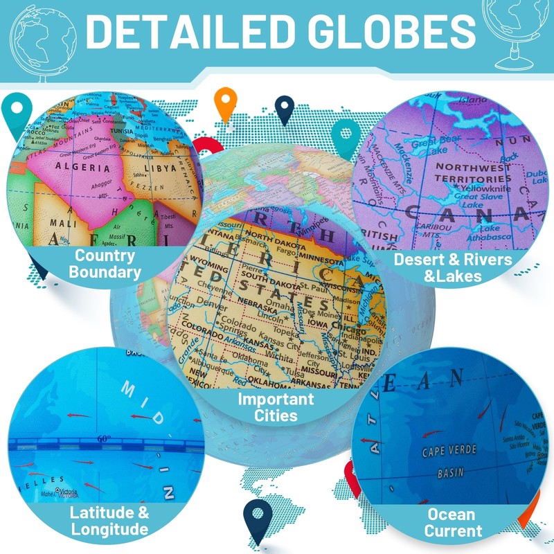 13'' Illuminated Globe Map 720° Rotation W/ Touch Switch 3 LED Lighting Modes gallery