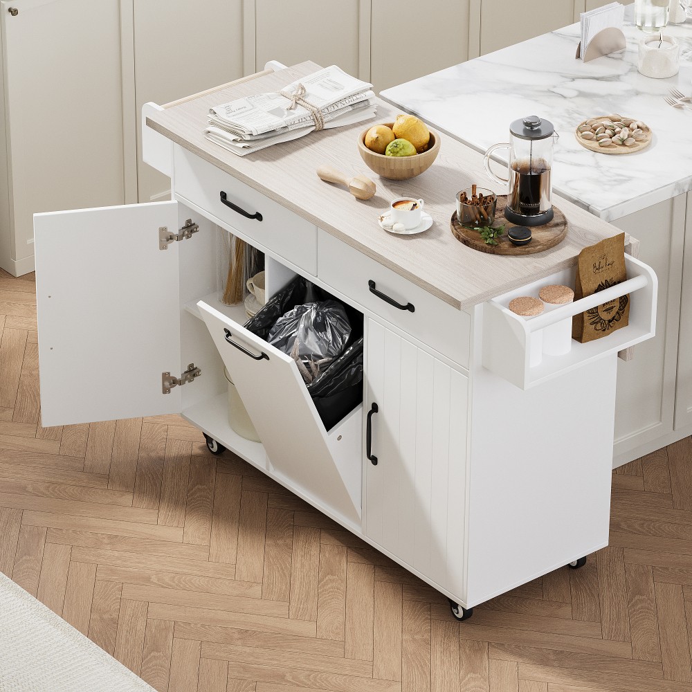 Kitchen Island w/ Trash Can Storage Cabinet,Kitchen Cart w? Drop Leaf,Spice Rack gallery