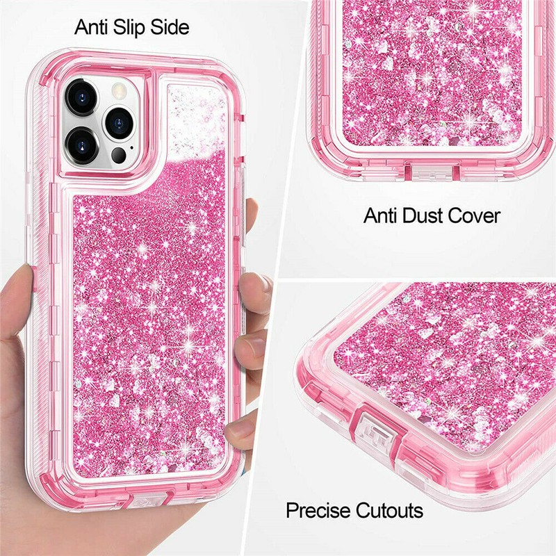 Shockproof Liquid Glitter Defender Case For iPhone 16 15 14 Pro Max 13 12 11 XS gallery