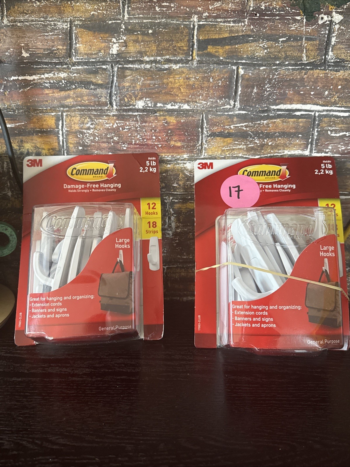 3M Command Damage-Free Hanging 5 lb 12 large utility hooks 18 large strips LOT gallery