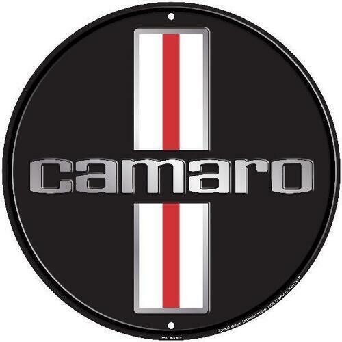 Chevrolet Camaro Black 12" Round Aluminum Metal Sign Garage Embossed Chevy Decor gallery