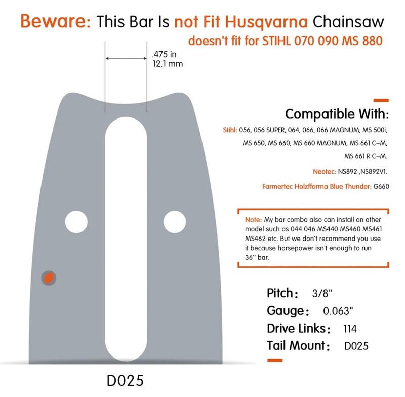 36'' Chainsaw Guide Bar 3/8" 0.063" 114DL SawChain For Farmertec Holzfforma G660 gallery