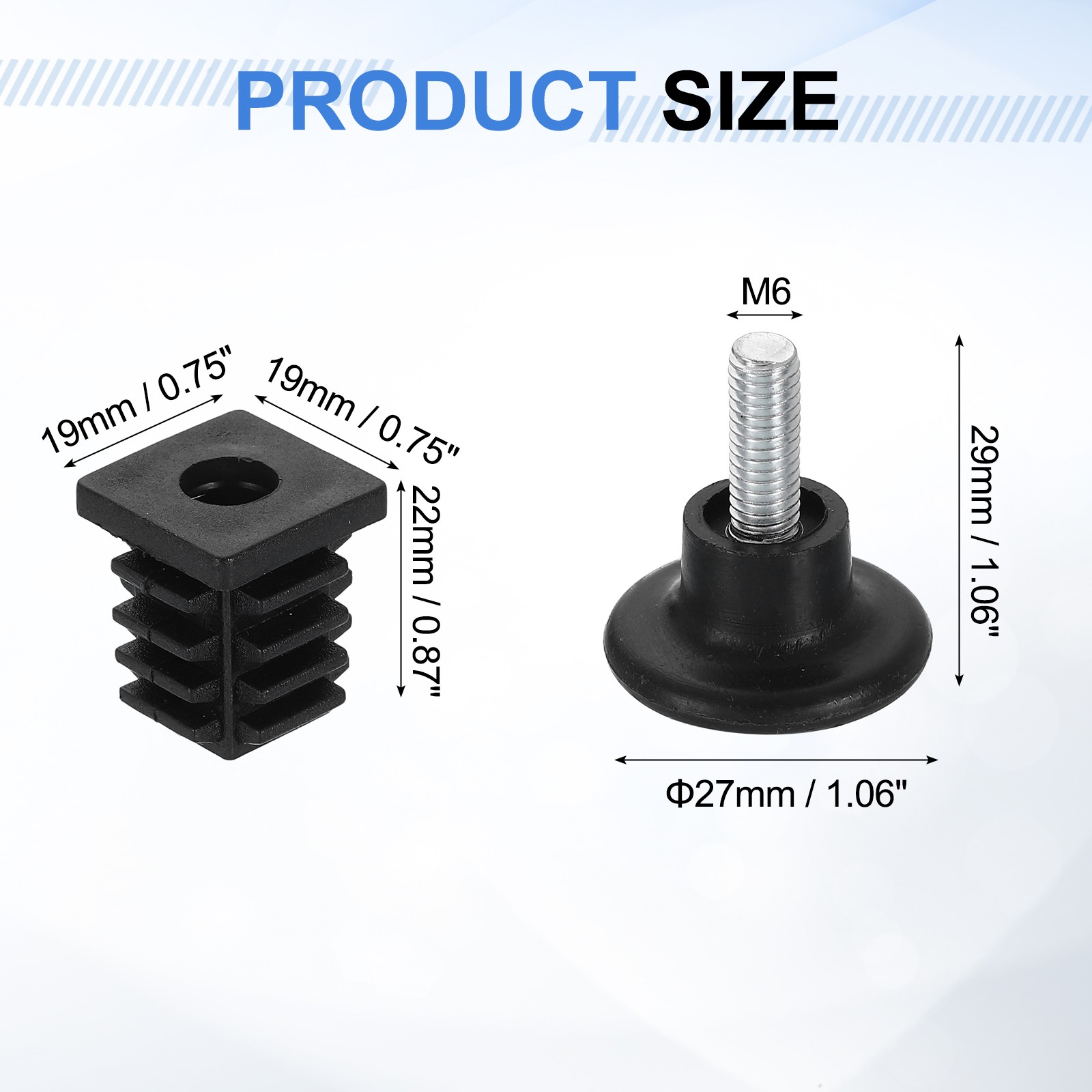 8 Set Leveling Feet, 19x19mm M6 Square Furniture Leg Leveling, Black gallery