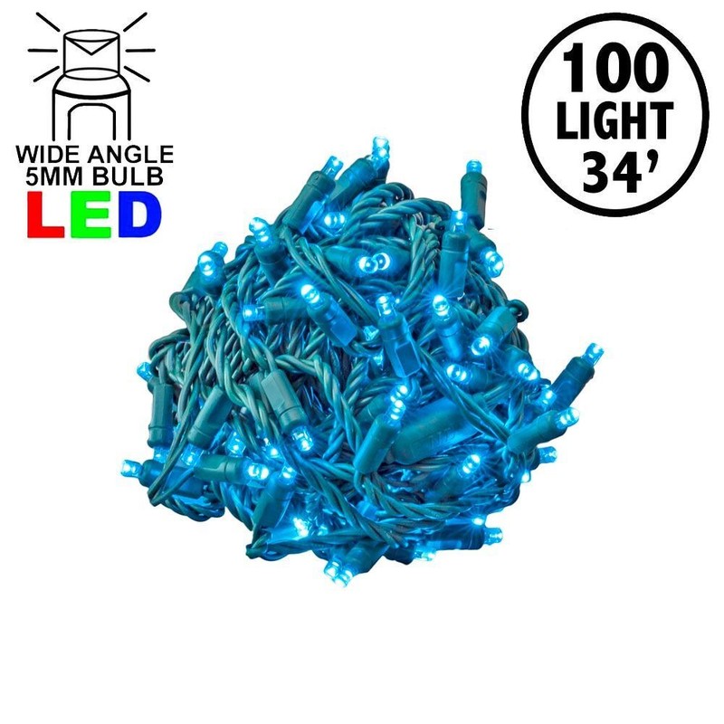 100 Light LED Christmas Mini Light Set, Patio Light, Teal, Green Wire, 34’ gallery