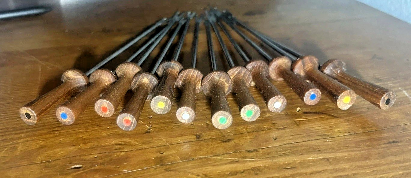 Vintage Mid Century Modern Stainless-Steel/Wood Japan 12 Piece Fondue Fork Set gallery