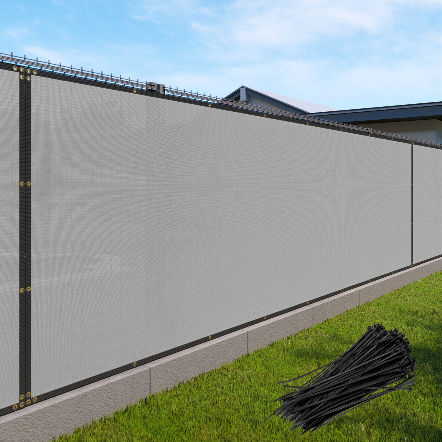 5' Tall Gray Privacy Fence Screen Anti-UV Shade Permeable Fabric with Grommet gallery