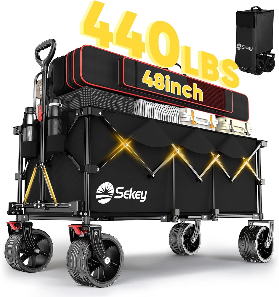 Sekey 48''L Collapsible Foldable Extended Wagon with 440Lbs Weight Capacity, Hea
