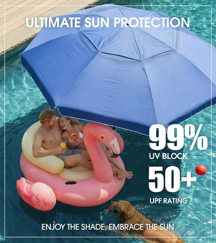 7FT Floating Table Umbrella with Base & Cup Holder, Portable Pool Umbrella for i gallery