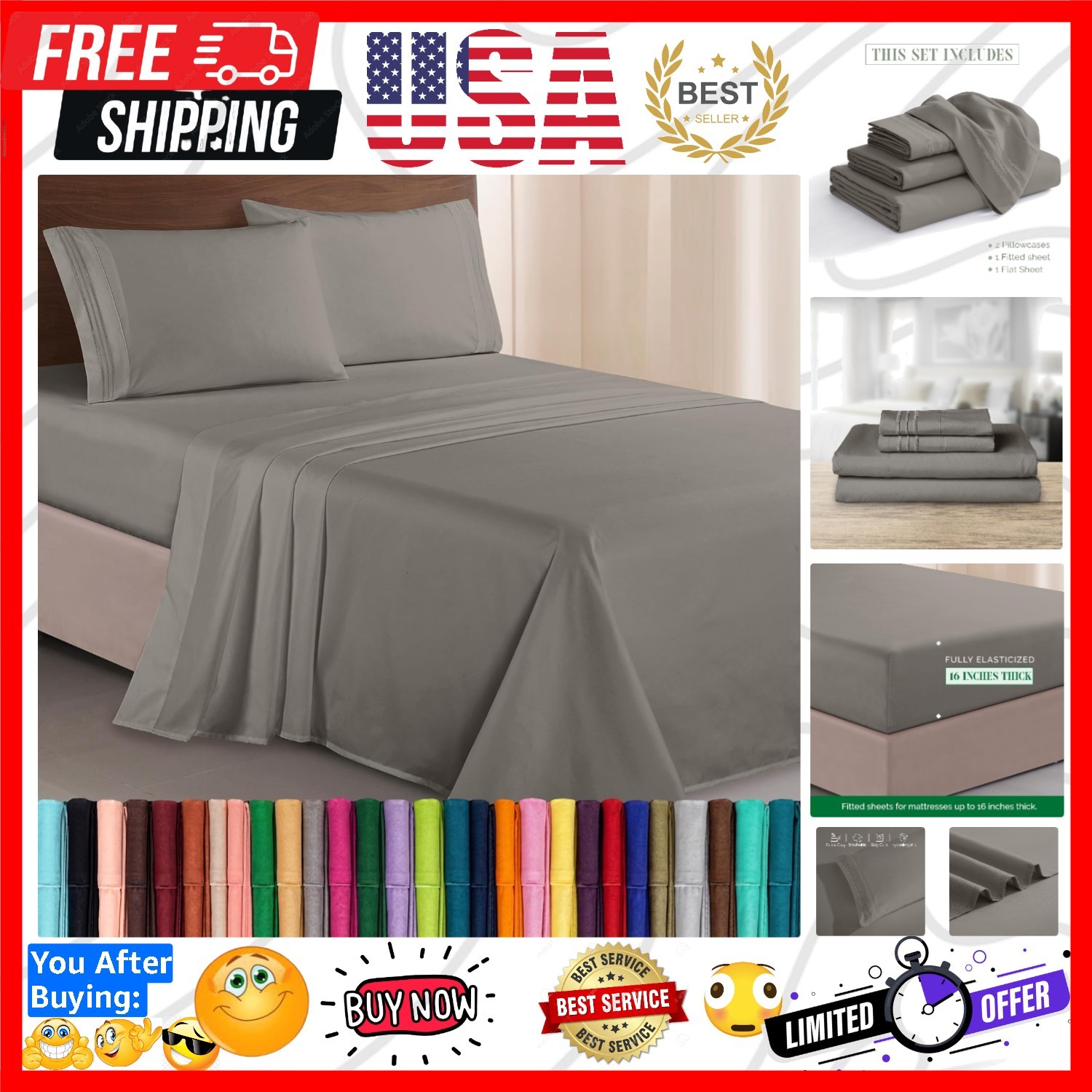 Luxurious 1500 Hotel Quality Microfiber Three Line Embroidered Softest 4-Pie... gallery