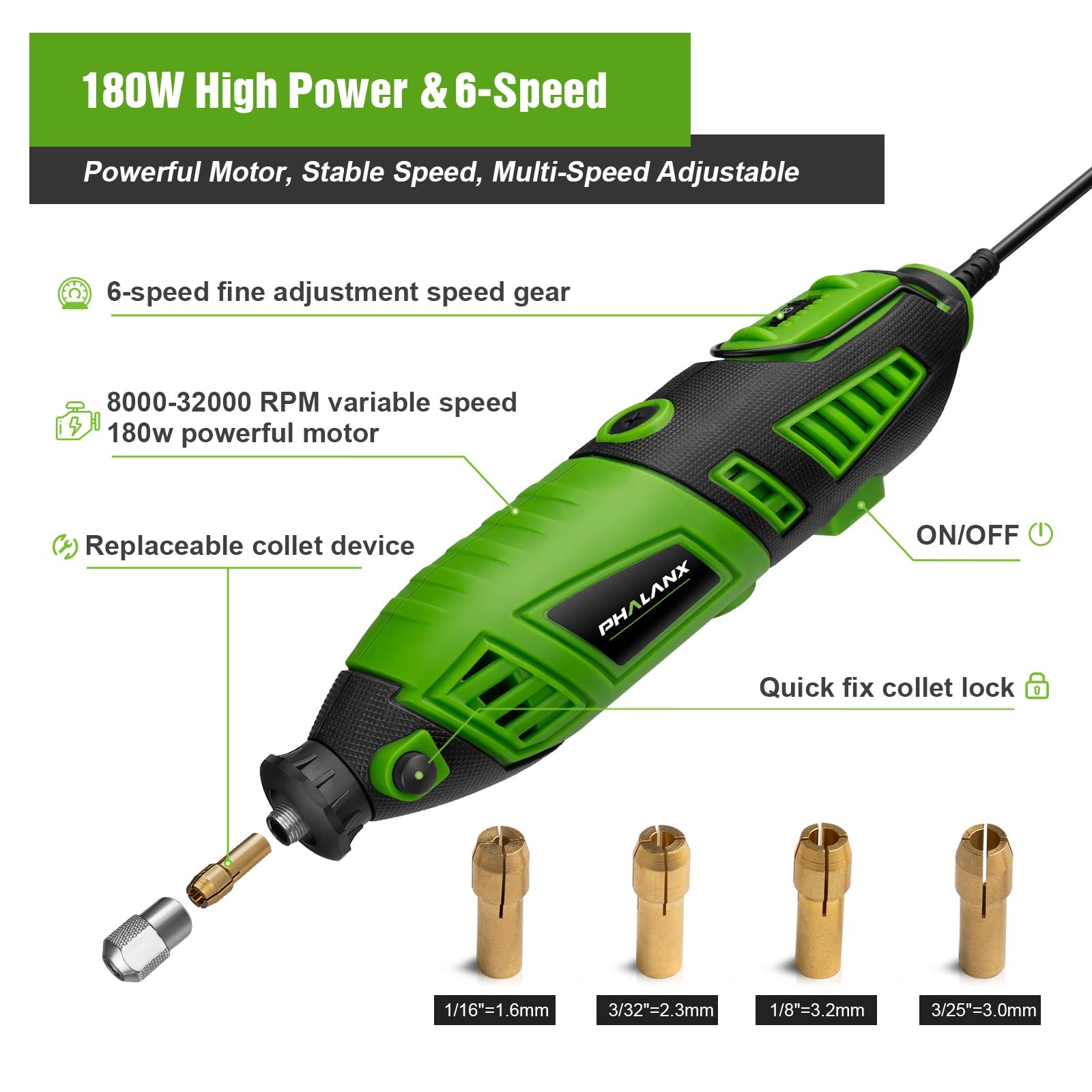 180W Rotary Tool Kit, 1.5-Amp 6 Variable Speed with Flex Shaft, 8000-32000RPM... gallery