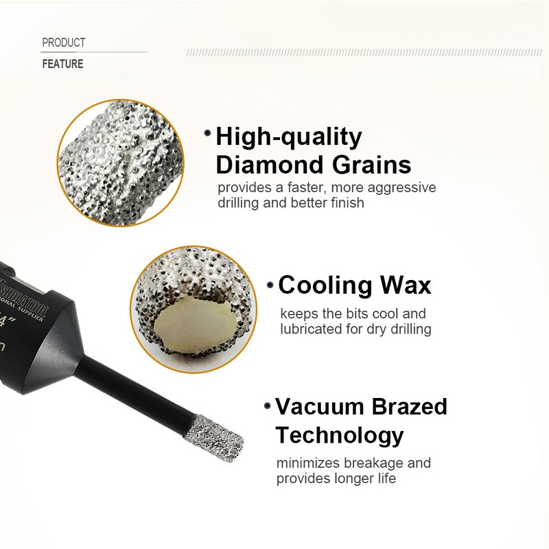 Diamond Dry Drill Bits 1/4" Tile Ceramic Marble Core Hole Saw Core Drill Bit gallery