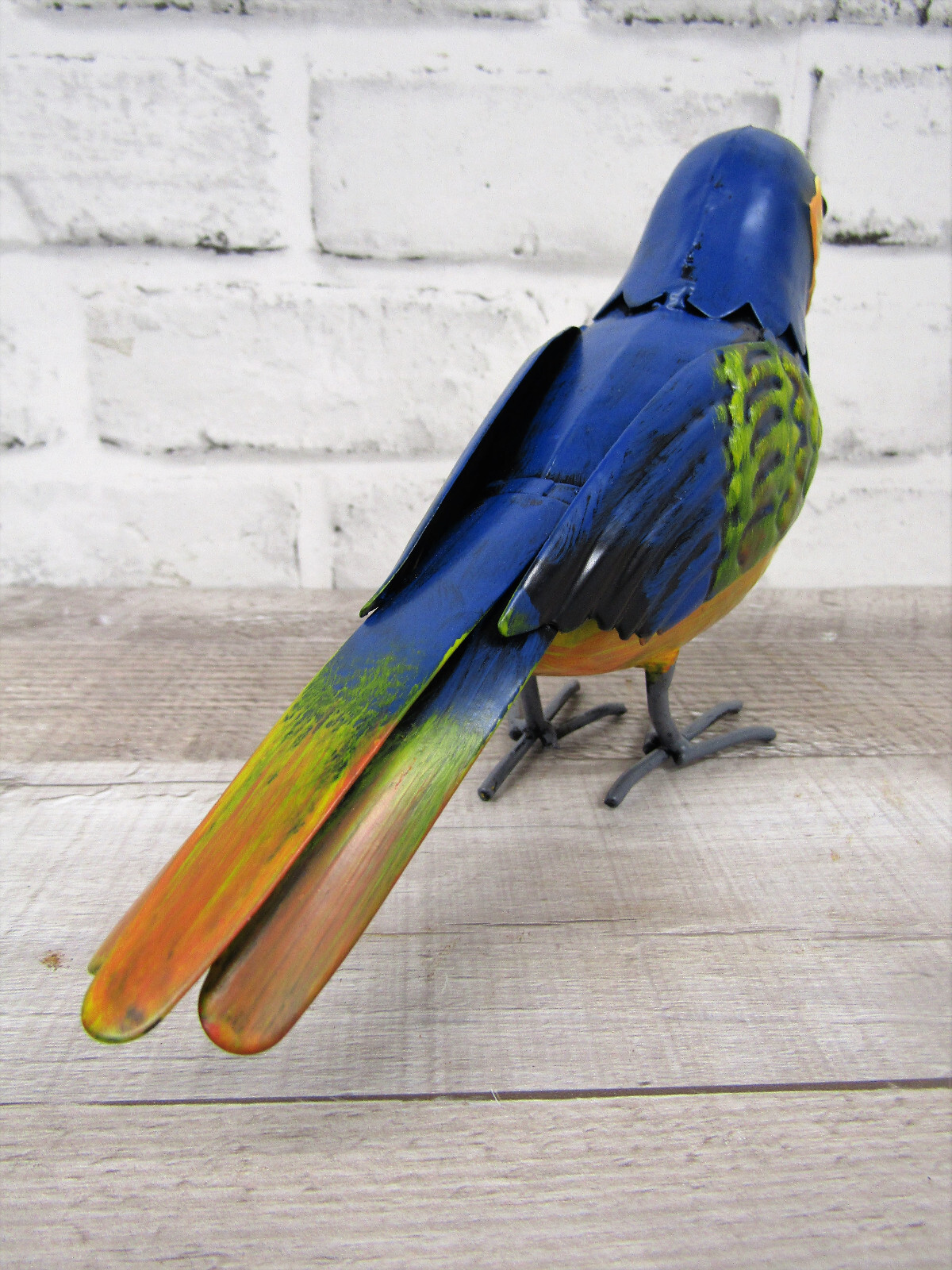 Small Rustic Colorful Tropical Parrot Rain Forest Metal Tin Bird Figure gallery