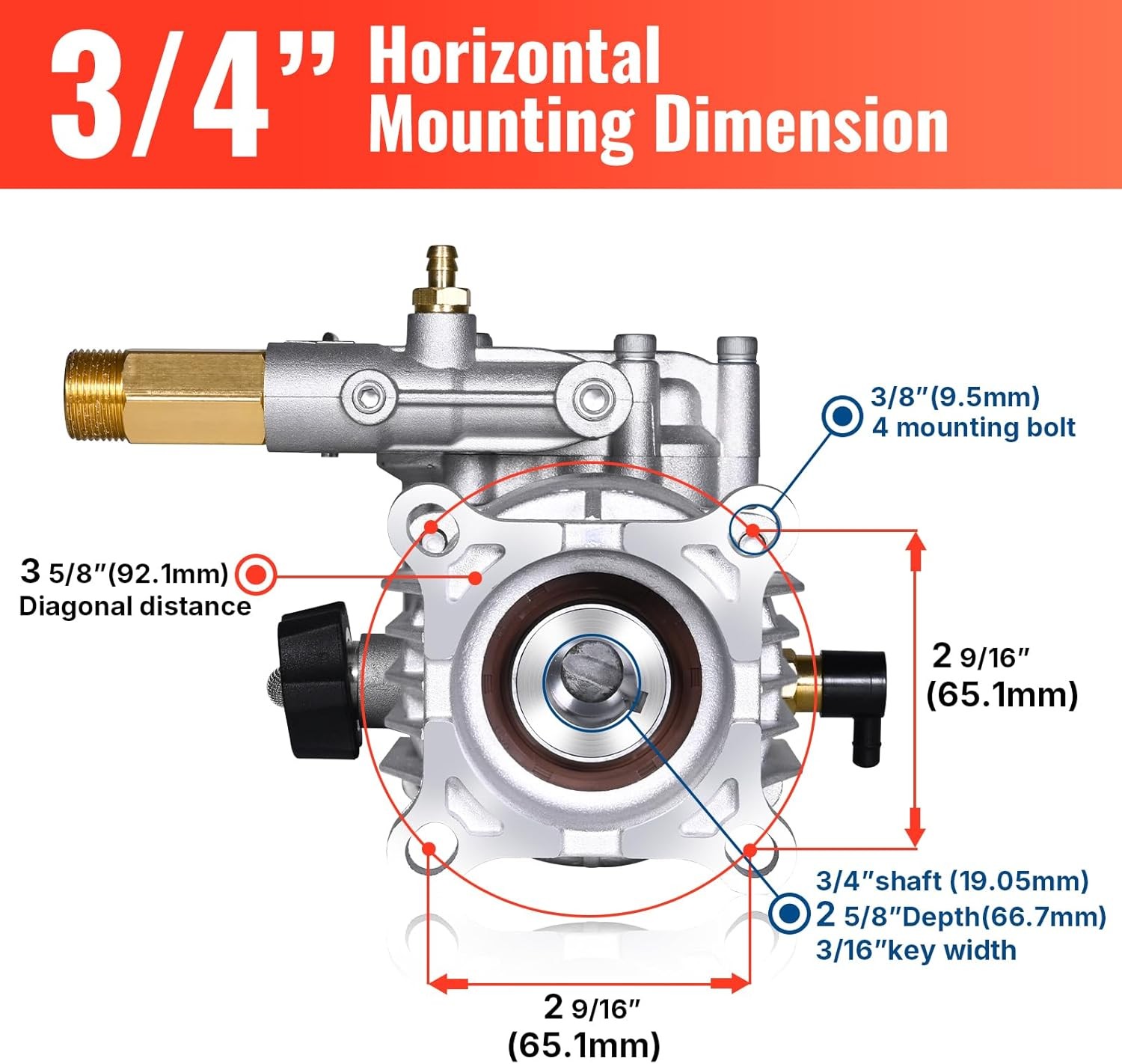 3/4" Shaft Horizontal Pressure Washer Pump 3400PSI 2.5GPM for Honda GC160 GC190 gallery