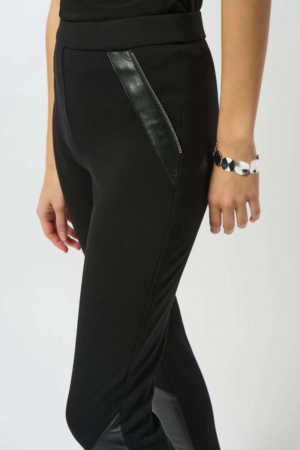 Joseph Ribkoff Black Color Block Leatherette Pull-On Leggings 253078 gallery
