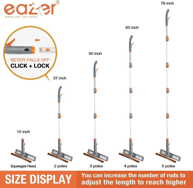 Eazer 3-in-1 Spray Window Squeegee, 76'' Window Cleaner Tool with 5-Section Exte gallery