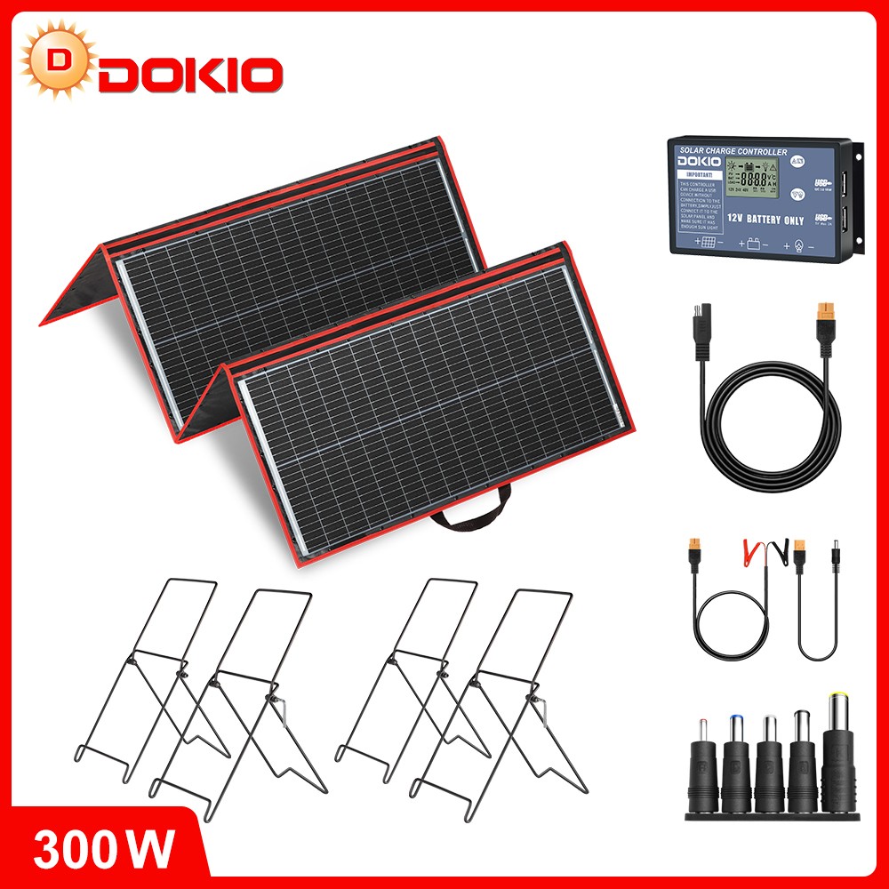 Dokio 300W 12V Foldable Mono Solar Panel Kit with Separate Controller for travel gallery