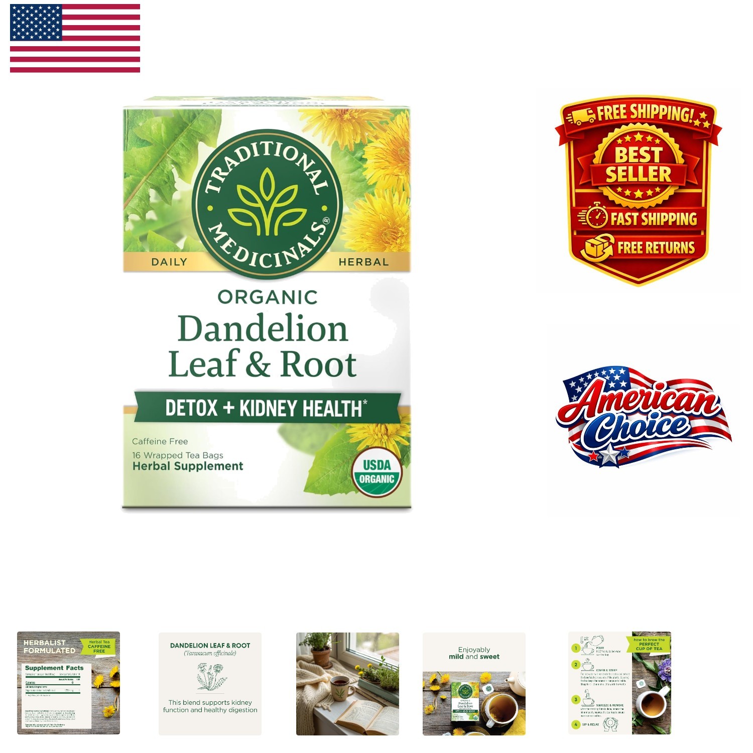Kosher Dandelion Root Tea - Caffeine-Free Herbal Detox with 16 Compostable Bags gallery