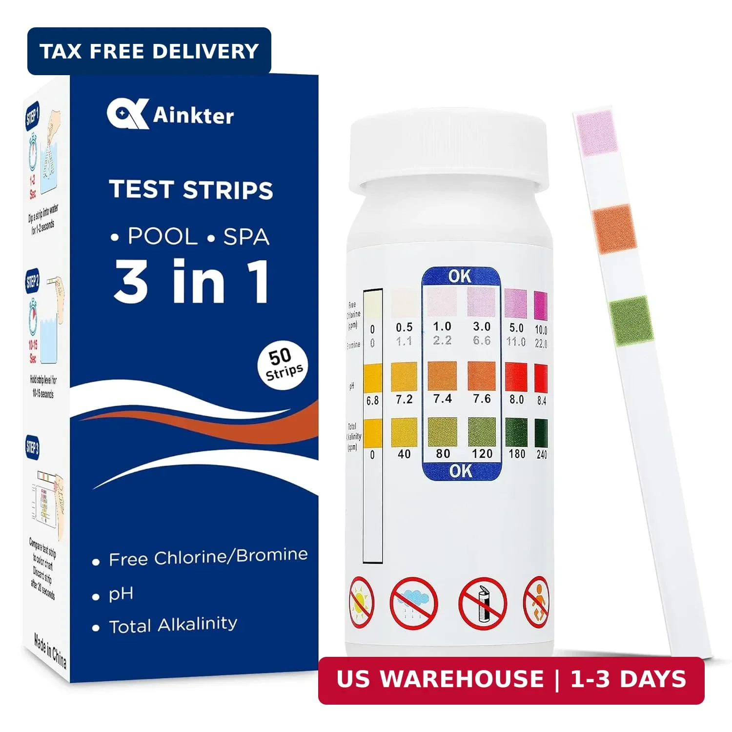 Pool Test Strips - 3-in-1 Pool Water Testing Kit for Chlorine/Bromine, pH, Alkal gallery