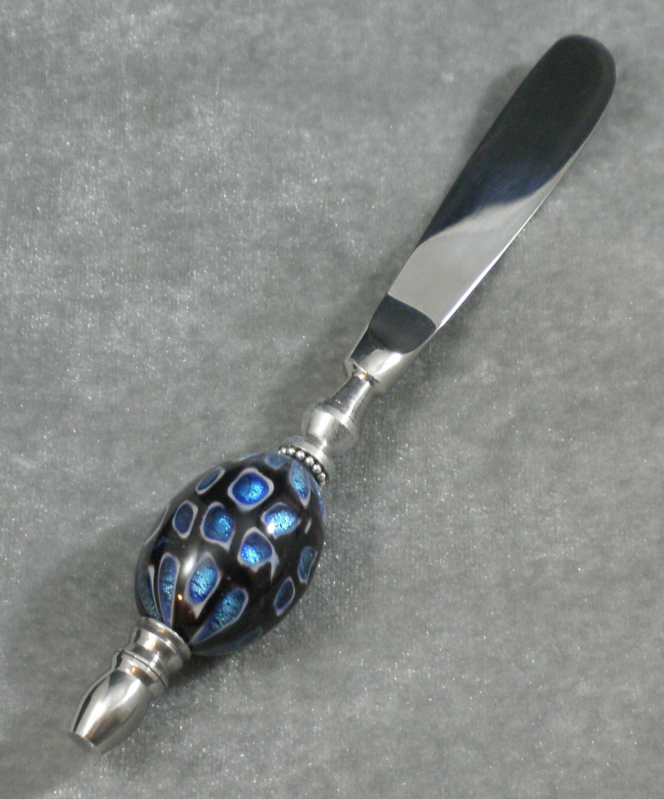 Chrome Plated Steel Silver Pltd Blue Black Lampwork Glass Beaded Butter Knife gallery