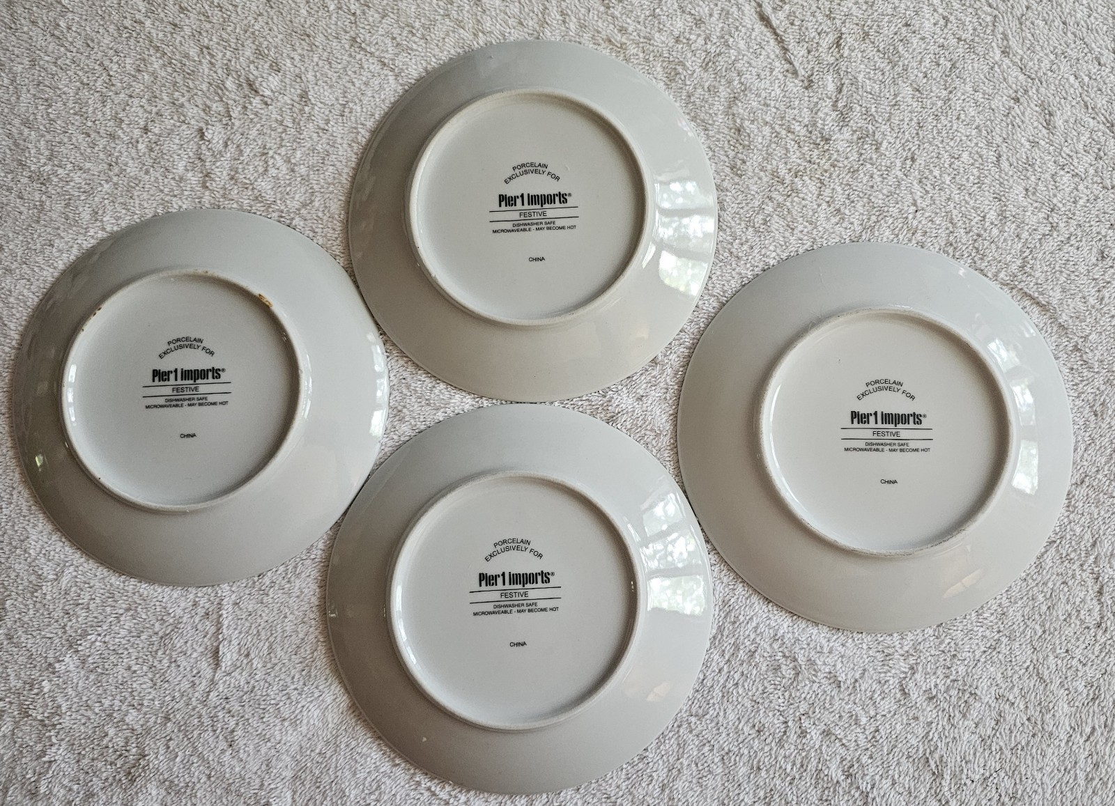 PIER 1 APPETIZER/ DESSERT PLATES--LOT OF 4--FESTIVE PATTERN--PORCELAIN gallery