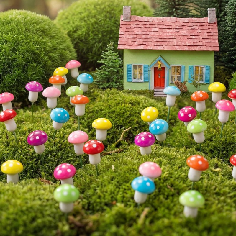 Mudder 64 Pcs Mini Mushrooms for Miniature 2 cm x 2 x 5 cm, Multicolor gallery