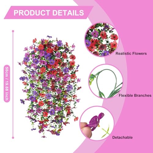Artificial Hanging Plants Flowers for Outdoor Srpring Summer Purple Red Brown gallery