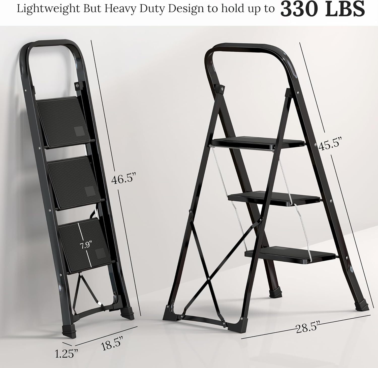 Steel Folding 2/3 Step Stool Ladder Adults With Soft-Grip Handle 330 Lbs White gallery