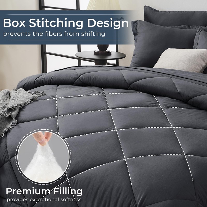 7 Piece Queen Comforter Set Reversible Bed in a Bag Soft Grey Bedding Set gallery